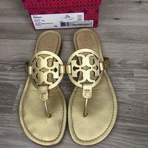 SOLD. Tory Burch Miller Sandal Pebbled Gold 10